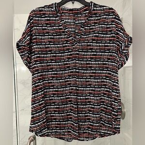 Women's Black and Red Patterned Top. NWOT